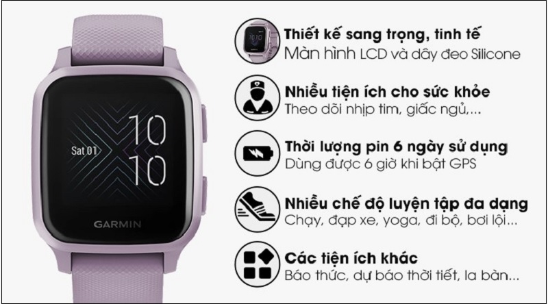 Đồng hồ Garmin Venu SQ kiểu dáng trẻ trung, và dây đeo êm ái